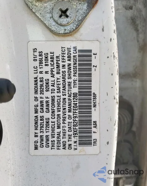 2015 Honda Civic Exl z USA, uszkodzony, nr VIN 19XFB2F97FE041280